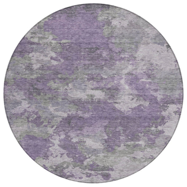 HomeRoots 5' Purple and Gray Abstract Area Rug - Stylish, Washable Design Perfect for Indoor and Outdoor Spaces 8' Round 628394