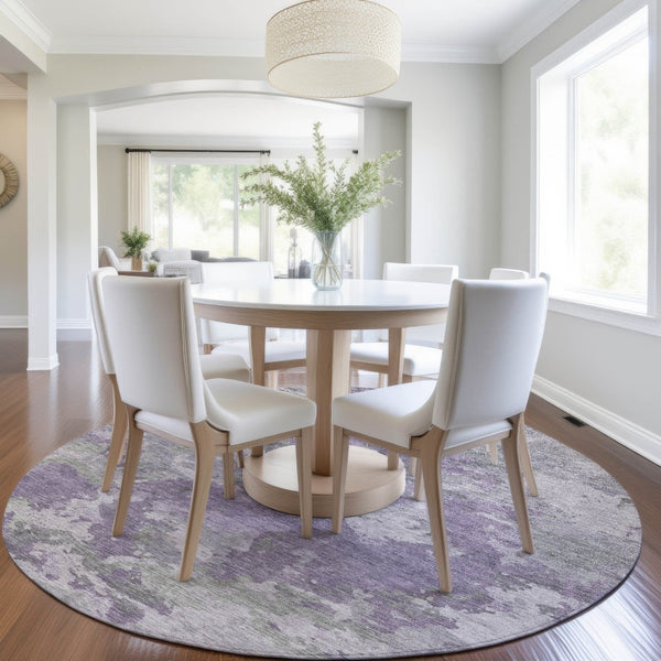 HomeRoots 5' Purple and Gray Abstract Area Rug - Stylish, Washable Design Perfect for Indoor and Outdoor Spaces 8' Round 628394