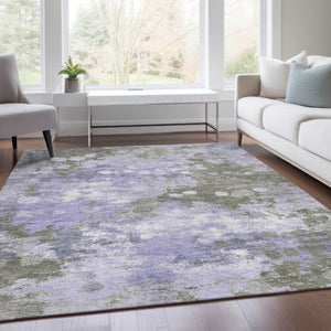 HomeRoots 5' Modern Abstract Lavender and Taupe Washable Area Rug for Indoor and Outdoor Durability 5' X 8' 628405