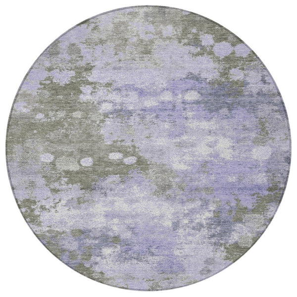 HomeRoots 5' Modern Abstract Lavender and Taupe Washable Area Rug for Indoor and Outdoor Durability 8' Round 628406