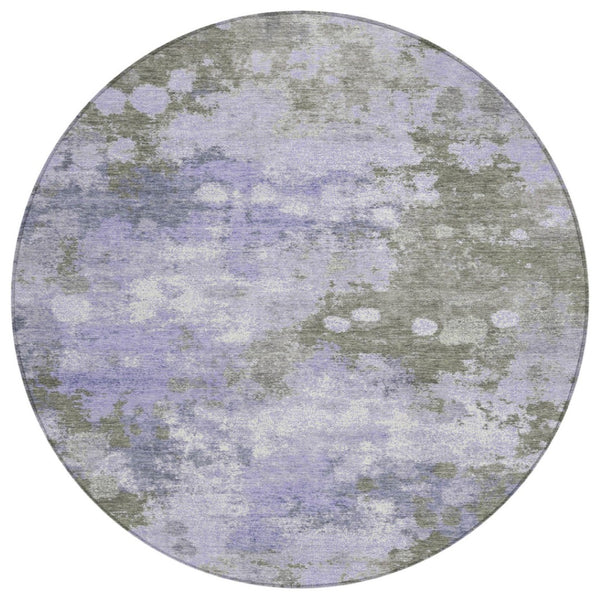HomeRoots 5' Modern Abstract Lavender and Taupe Washable Area Rug for Indoor and Outdoor Durability 8' Round 628406