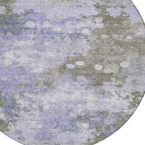 HomeRoots 5' Modern Abstract Lavender and Taupe Washable Area Rug for Indoor and Outdoor Durability 8' Round 628406