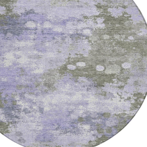 HomeRoots 5' Modern Abstract Lavender and Taupe Washable Area Rug for Indoor and Outdoor Durability 8' Round 628406