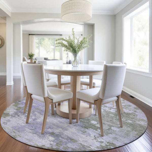 HomeRoots 5' Modern Abstract Lavender and Taupe Washable Area Rug for Indoor and Outdoor Durability 8' Round 628406
