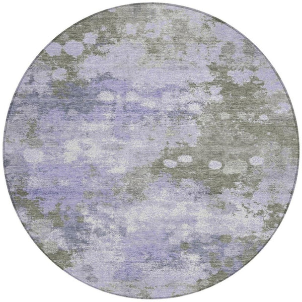 HomeRoots 5' Modern Abstract Lavender and Taupe Washable Area Rug for Indoor and Outdoor Durability 8' Round 628406
