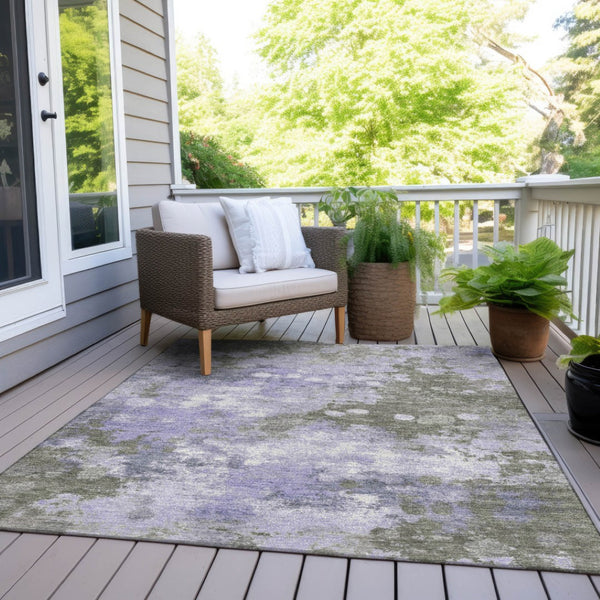 HomeRoots 5' Modern Abstract Lavender and Taupe Washable Area Rug for Indoor and Outdoor Durability 8' X 10' 628407