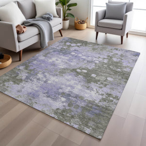 HomeRoots 5' Modern Abstract Lavender and Taupe Washable Area Rug for Indoor and Outdoor Durability 9' X 12' 628408