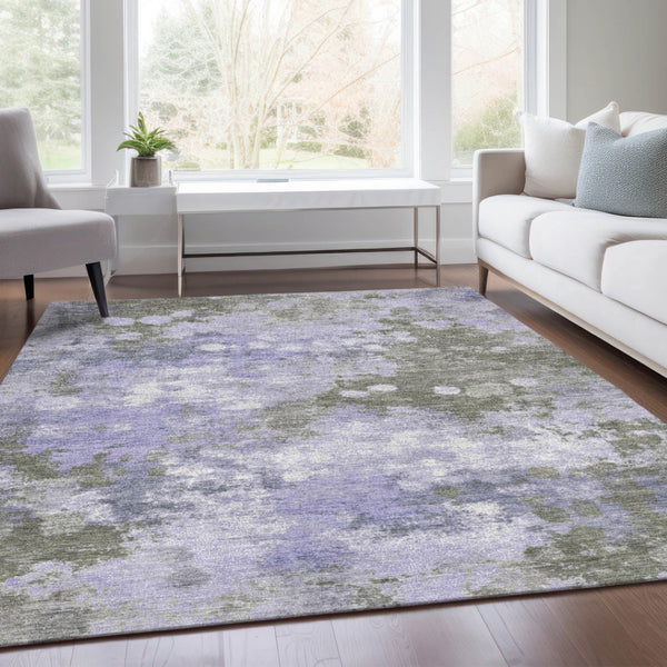 HomeRoots 5' Modern Abstract Lavender and Taupe Washable Area Rug for Indoor and Outdoor Durability 9' X 12' 628408