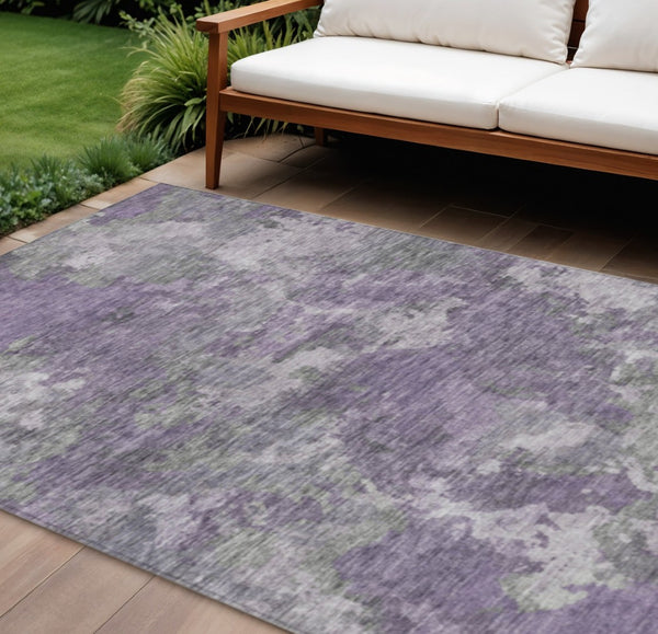 HomeRoots 5' Modern Abstract Lavender and Taupe Washable Area Rug for Indoor and Outdoor Durability 10' X 14' 628409
