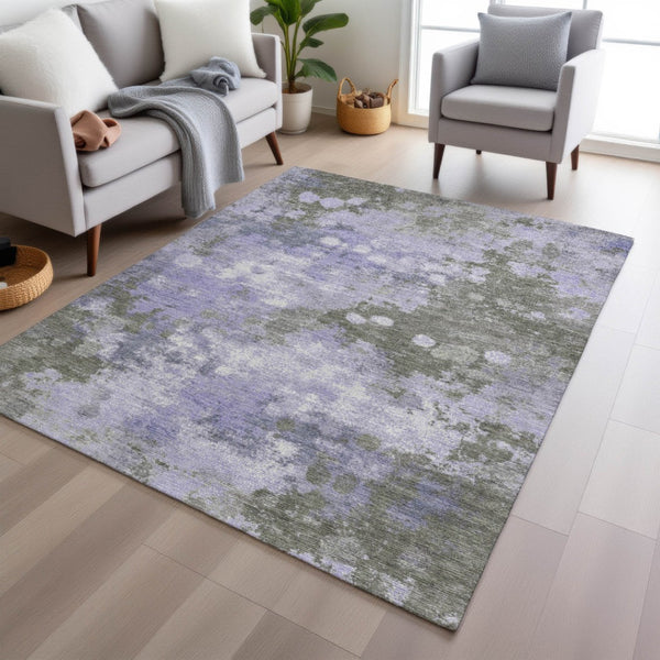 HomeRoots 5' Modern Abstract Lavender and Taupe Washable Area Rug for Indoor and Outdoor Durability 10' X 14' 628409