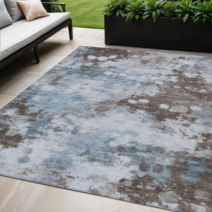 HomeRoots 5' Sky Blue and Brown Abstract Indoor Outdoor Area Rug - Versatile, Durable, Washable Floor Covering 5' X 8' 628417