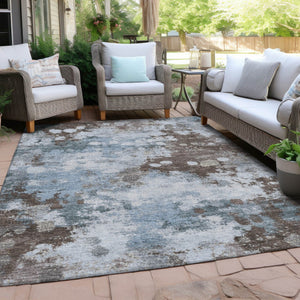 HomeRoots 5' Sky Blue and Brown Abstract Indoor Outdoor Area Rug - Versatile, Durable, Washable Floor Covering 5' X 8' 628417