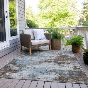 HomeRoots 5' Sky Blue and Brown Abstract Indoor Outdoor Area Rug - Versatile, Durable, Washable Floor Covering 5' X 8' 628417