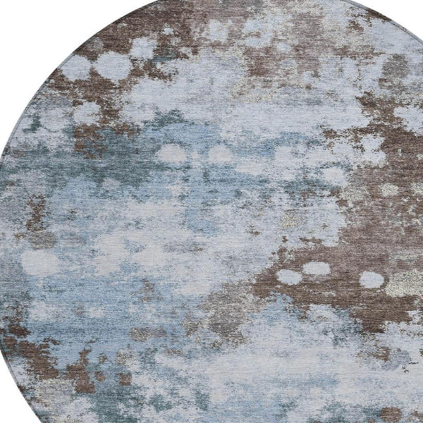 HomeRoots 5' Sky Blue and Brown Abstract Indoor Outdoor Area Rug - Versatile, Durable, Washable Floor Covering 8' Round 628418