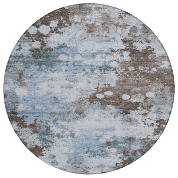 HomeRoots 5' Sky Blue and Brown Abstract Indoor Outdoor Area Rug - Versatile, Durable, Washable Floor Covering 8' Round 628418