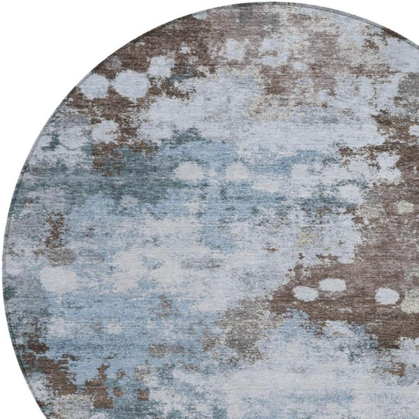 HomeRoots 5' Sky Blue and Brown Abstract Indoor Outdoor Area Rug - Versatile, Durable, Washable Floor Covering 8' Round 628418