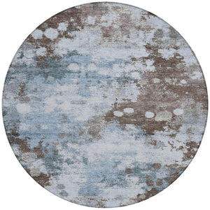 HomeRoots 5' Sky Blue and Brown Abstract Indoor Outdoor Area Rug - Versatile, Durable, Washable Floor Covering 8' Round 628418