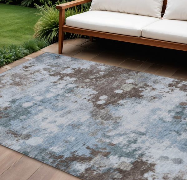HomeRoots 5' Sky Blue and Brown Abstract Indoor Outdoor Area Rug - Versatile, Durable, Washable Floor Covering 8' X 10' 628419