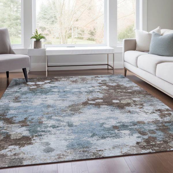 HomeRoots 5' Sky Blue and Brown Abstract Indoor Outdoor Area Rug - Versatile, Durable, Washable Floor Covering 8' X 10' 628419