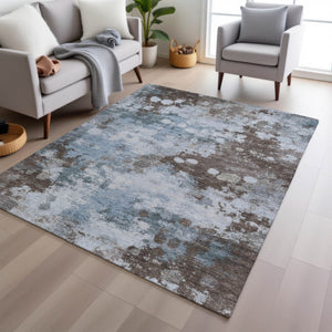 HomeRoots 5' Sky Blue and Brown Abstract Indoor Outdoor Area Rug - Versatile, Durable, Washable Floor Covering 10' X 14' 628421