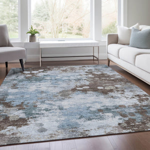 HomeRoots 5' Sky Blue and Brown Abstract Indoor Outdoor Area Rug - Versatile, Durable, Washable Floor Covering 10' X 14' 628421