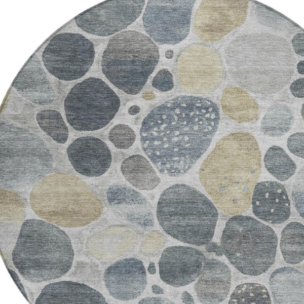 HomeRoots 5' Modern Geometric Washable Area Rug in Soft Pewter Beige and Ivory for Indoor and Outdoor Use 8' Round 628436