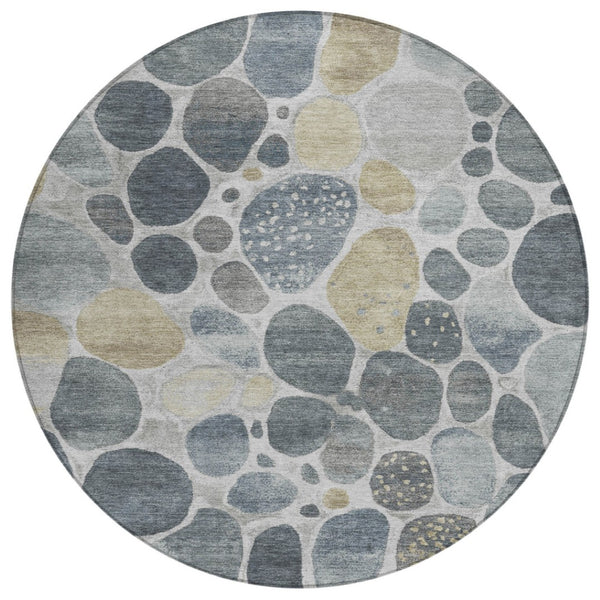 HomeRoots 5' Modern Geometric Washable Area Rug in Soft Pewter Beige and Ivory for Indoor and Outdoor Use 8' Round 628436