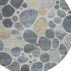 HomeRoots 5' Modern Geometric Washable Area Rug in Soft Pewter Beige and Ivory for Indoor and Outdoor Use 8' Round 628436