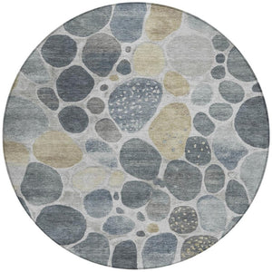 HomeRoots 5' Modern Geometric Washable Area Rug in Soft Pewter Beige and Ivory for Indoor and Outdoor Use 8' Round 628436