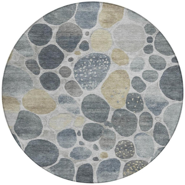 HomeRoots 5' Modern Geometric Washable Area Rug in Soft Pewter Beige and Ivory for Indoor and Outdoor Use 8' Round 628436