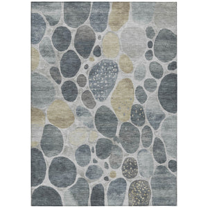 HomeRoots 5' Modern Geometric Washable Area Rug in Soft Pewter Beige and Ivory for Indoor and Outdoor Use 9' X 12' 628438