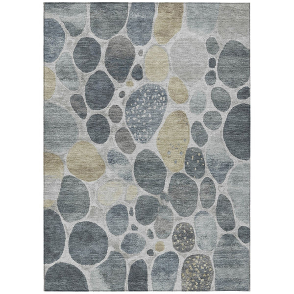 HomeRoots 5' Modern Geometric Washable Area Rug in Soft Pewter Beige and Ivory for Indoor and Outdoor Use 9' X 12' 628438