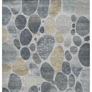 HomeRoots 5' Modern Geometric Washable Area Rug in Soft Pewter Beige and Ivory for Indoor and Outdoor Use 10' X 14' 628439