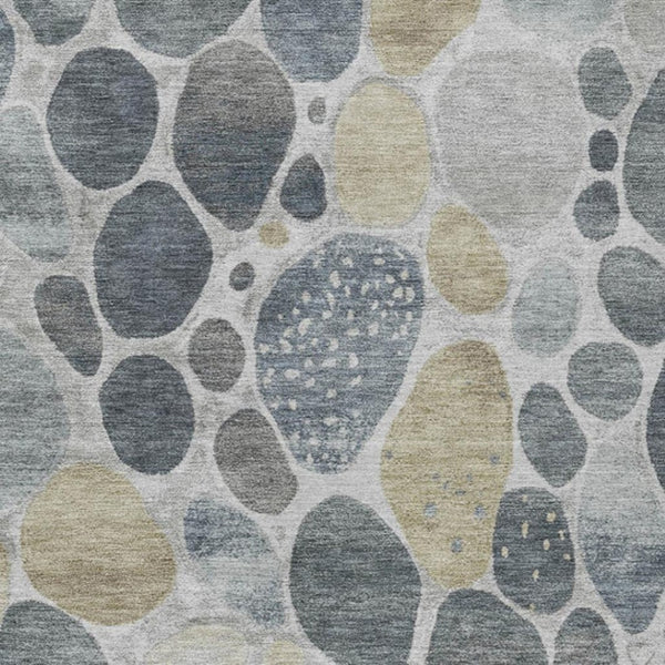 HomeRoots 5' Modern Geometric Washable Area Rug in Soft Pewter Beige and Ivory for Indoor and Outdoor Use 10' X 14' 628439