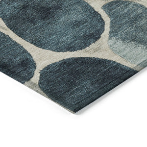 HomeRoots 5' Vibrant Teal Blue and Beige Geometric Indoor/Outdoor Area Rug for Modern Spaces, Washable Design 5' X 8' 628441