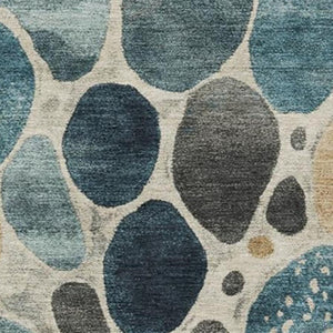 HomeRoots 5' Vibrant Teal Blue and Beige Geometric Indoor/Outdoor Area Rug for Modern Spaces, Washable Design 5' X 8' 628441
