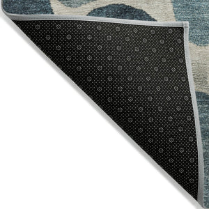 HomeRoots 5' Vibrant Teal Blue and Beige Geometric Indoor/Outdoor Area Rug for Modern Spaces, Washable Design 8' Round 628442