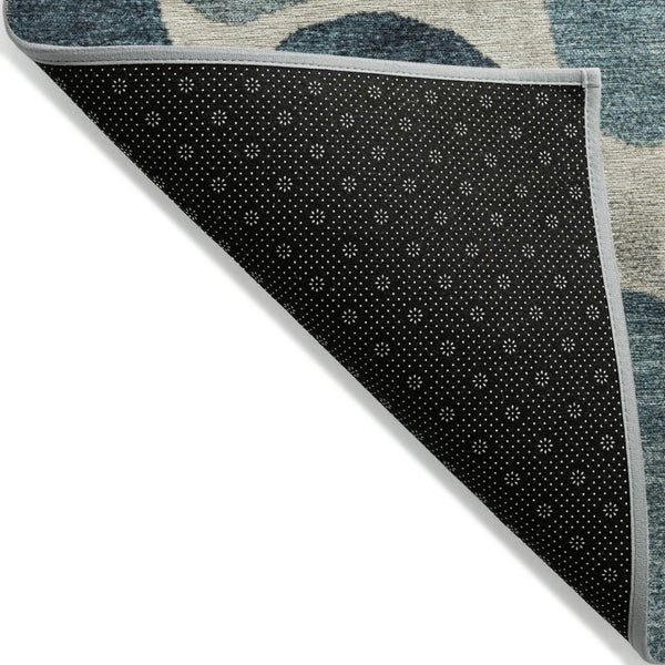 HomeRoots 5' Vibrant Teal Blue and Beige Geometric Indoor/Outdoor Area Rug for Modern Spaces, Washable Design 8' Round 628442