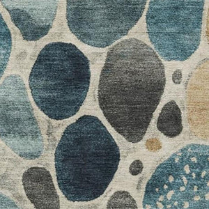 HomeRoots 5' Vibrant Teal Blue and Beige Geometric Indoor/Outdoor Area Rug for Modern Spaces, Washable Design 8' X 10' 628443
