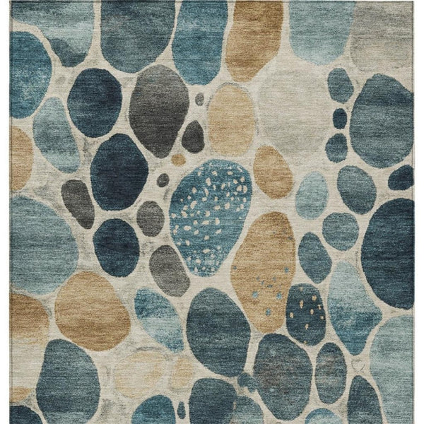 HomeRoots 5' Vibrant Teal Blue and Beige Geometric Indoor/Outdoor Area Rug for Modern Spaces, Washable Design 8' X 10' 628443
