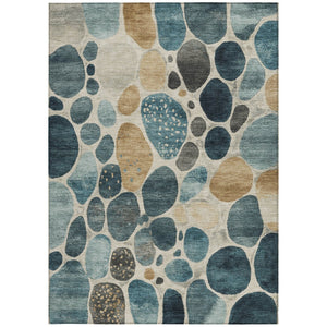 HomeRoots 5' Vibrant Teal Blue and Beige Geometric Indoor/Outdoor Area Rug for Modern Spaces, Washable Design 9' X 12' 628444