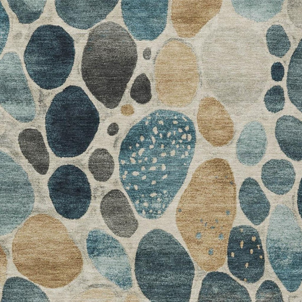 HomeRoots 5' Vibrant Teal Blue and Beige Geometric Indoor/Outdoor Area Rug for Modern Spaces, Washable Design 9' X 12' 628444