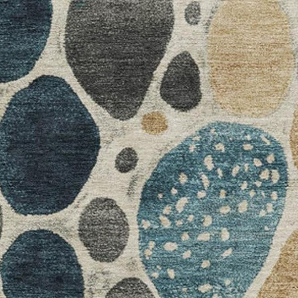 HomeRoots 5' Vibrant Teal Blue and Beige Geometric Indoor/Outdoor Area Rug for Modern Spaces, Washable Design 9' X 12' 628444