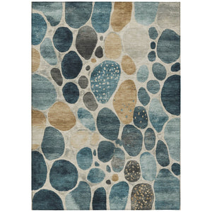 HomeRoots 5' Vibrant Teal Blue and Beige Geometric Indoor/Outdoor Area Rug for Modern Spaces, Washable Design 10' X 14' 628445