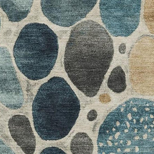 HomeRoots 5' Vibrant Teal Blue and Beige Geometric Indoor/Outdoor Area Rug for Modern Spaces, Washable Design 10' X 14' 628445