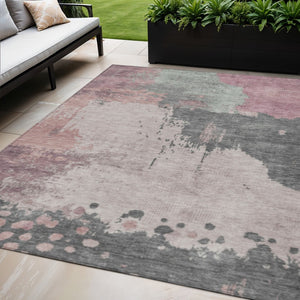 HomeRoots 5' Elegant Blush Sage Charcoal Abstract Washable Area Rug for Indoor and Outdoor Spaces 5' X 8' 628447