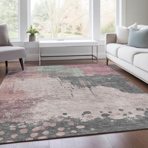HomeRoots 5' Elegant Blush Sage Charcoal Abstract Washable Area Rug for Indoor and Outdoor Spaces 5' X 8' 628447