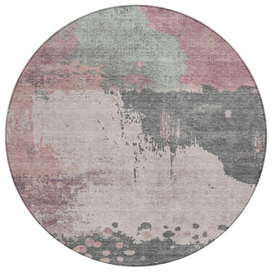 HomeRoots 5' Elegant Blush Sage Charcoal Abstract Washable Area Rug for Indoor and Outdoor Spaces 8' Round 628448