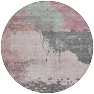 HomeRoots 5' Elegant Blush Sage Charcoal Abstract Washable Area Rug for Indoor and Outdoor Spaces 8' Round 628448