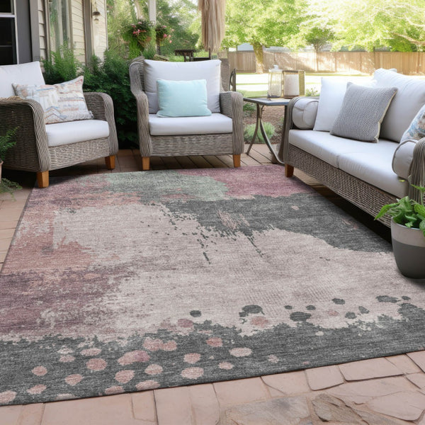 HomeRoots 5' Elegant Blush Sage Charcoal Abstract Washable Area Rug for Indoor and Outdoor Spaces 8' X 10' 628449